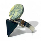 TOGA Geometric Color Stone Bangle Cuff Bracelet in Silver Metal with Marble, Circle, and Triangle Designs