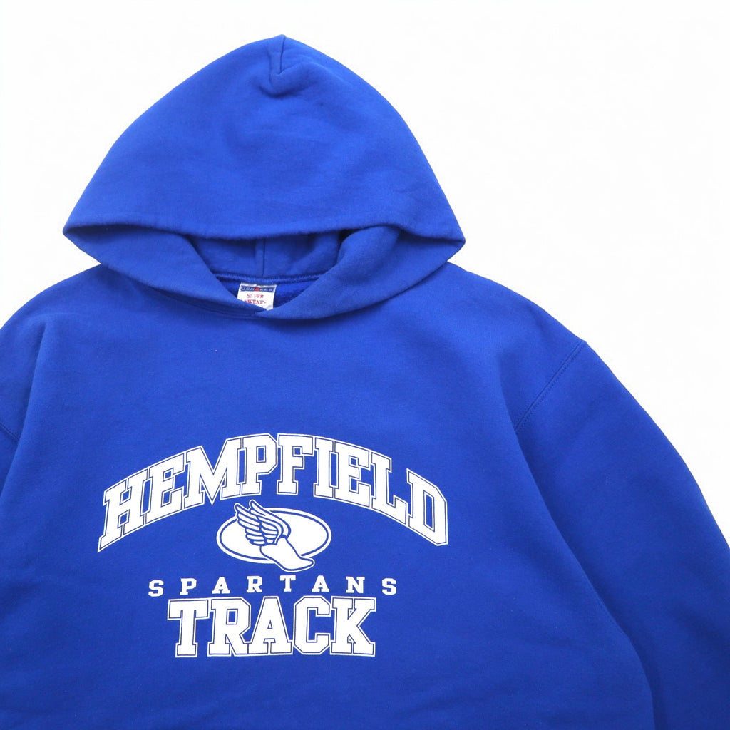 JERZEES College Print Pullover Hoodie L Blue Cotton HEMPFIELD SPARTANS TRACK