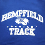 JERZEES College Print Pullover Hoodie L Blue Cotton HEMPFIELD SPARTANS TRACK