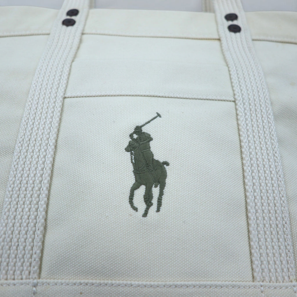 POLO RALPH LAUREN canvas tote bag in white cotton with big pony embroidery