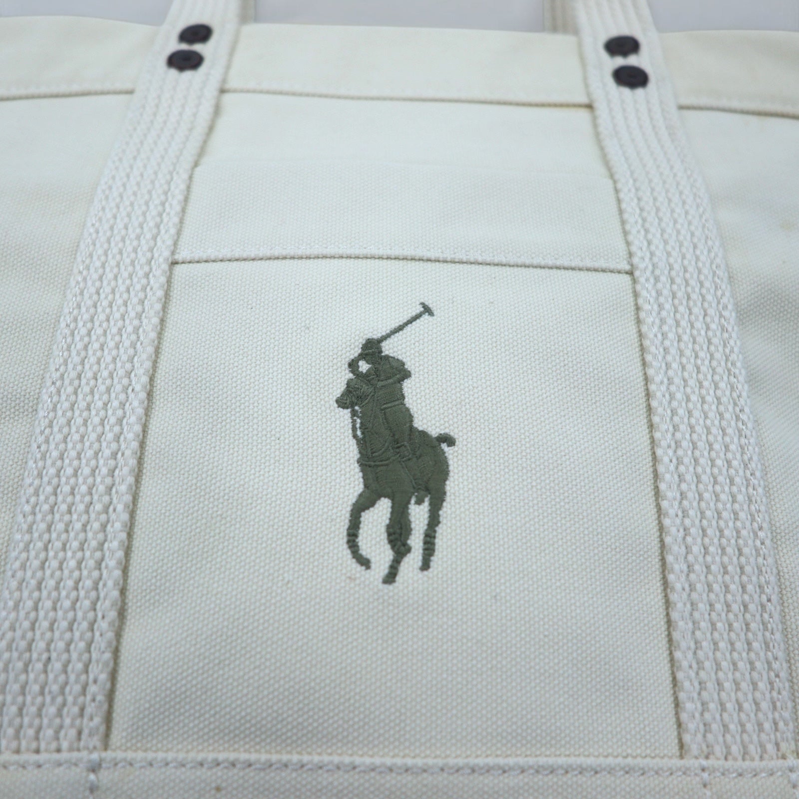POLO RALPH LAUREN canvas tote bag in white cotton with big pony embroidery