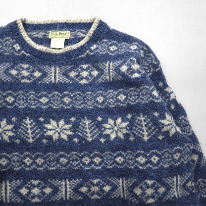 L.L.Bean 80年代 USA製 ノルディック ニット セーター XL ブルー 総柄 ウール