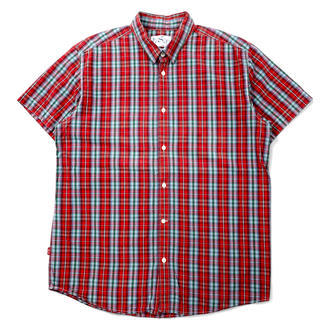 日本然リトテ-古着オンライン-LEVI STRAUSS & Co. ユーロリーバイス クラシックフィット 半袖 シャツ XL レッド チェック コットン Button Replacement-LEVI STRAUSS & Co. Euro Levi's Classic Fit Short Sleeve Shirt XL Red Checked Cotton Button Replacement