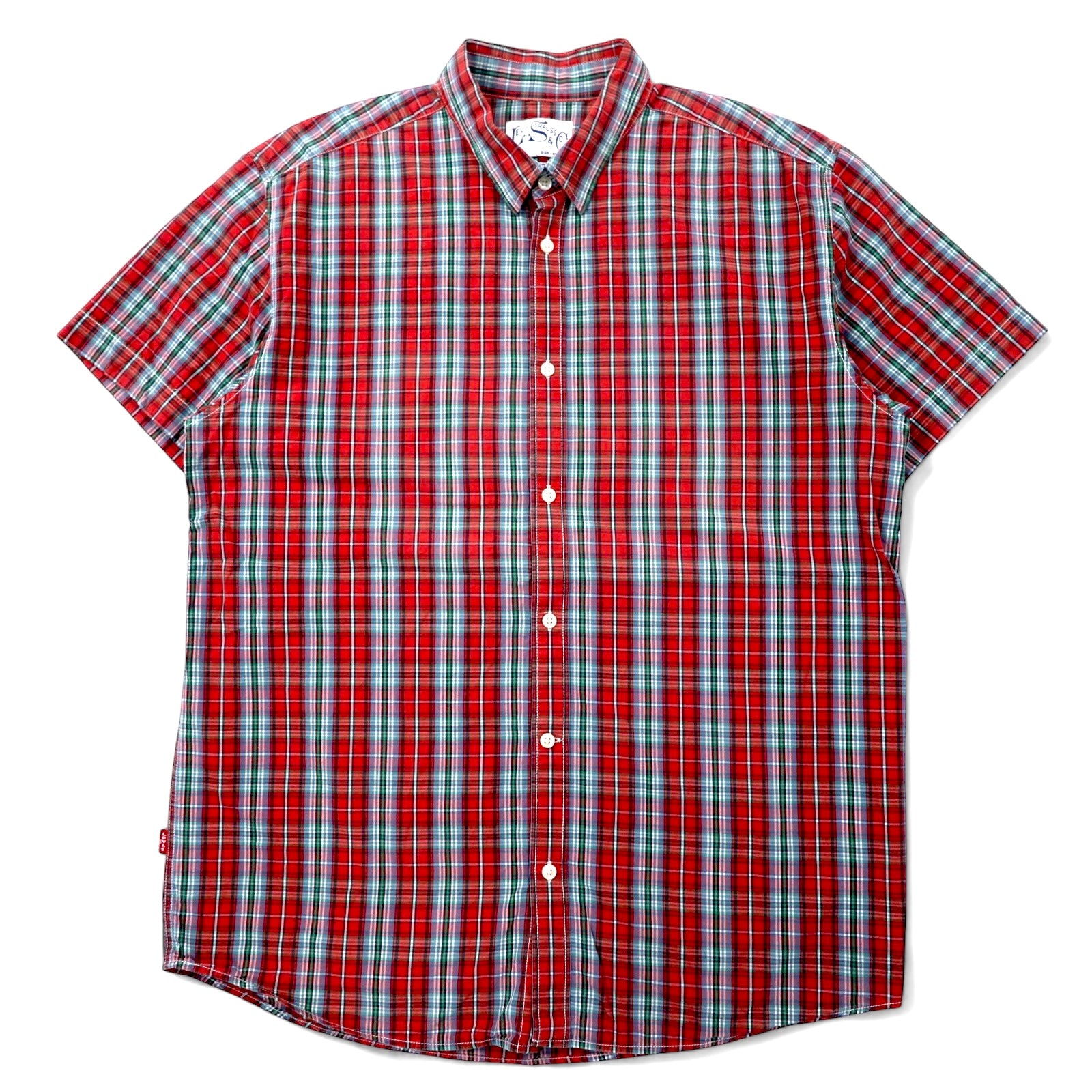 日本然リトテ-古着オンライン-LEVI STRAUSS & Co. ユーロリーバイス クラシックフィット 半袖 シャツ XL レッド チェック コットン Button Replacement-LEVI STRAUSS & Co. Euro Levi's Classic Fit Short Sleeve Shirt XL Red Checked Cotton Button Replacement