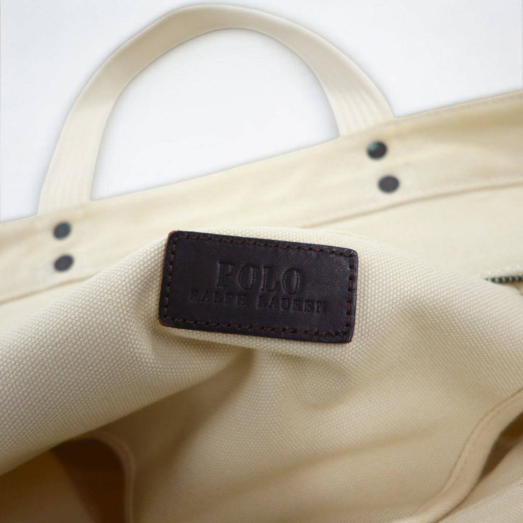POLO RALPH LAUREN canvas tote bag in white cotton with big pony embroidery