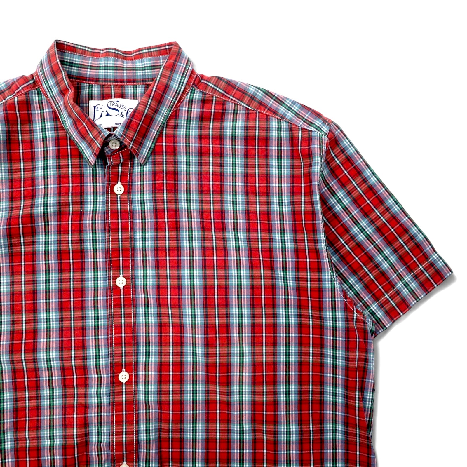 LEVI STRAUSS & Co. ユーロリーバイス クラシックフィット 半袖 シャツ XL レッド チェック コットン Button Replacement
