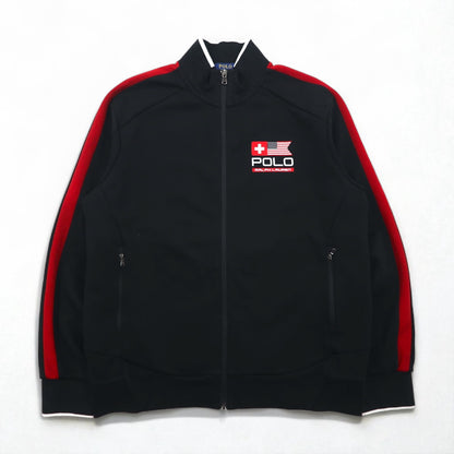 POLO RALPH LAUREN Track Jacket, Size L, Black, Polyester and Cotton