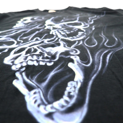 FRUIT OF THE LOOM 00s Skull Print T-Shirt L Black Cotton Fire Spirit