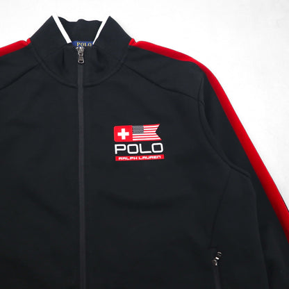 POLO RALPH LAUREN Track Jacket, Size L, Black, Polyester and Cotton