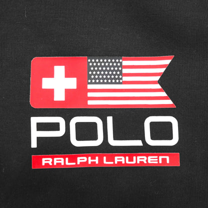 POLO RALPH LAUREN Track Jacket, Size L, Black, Polyester and Cotton
