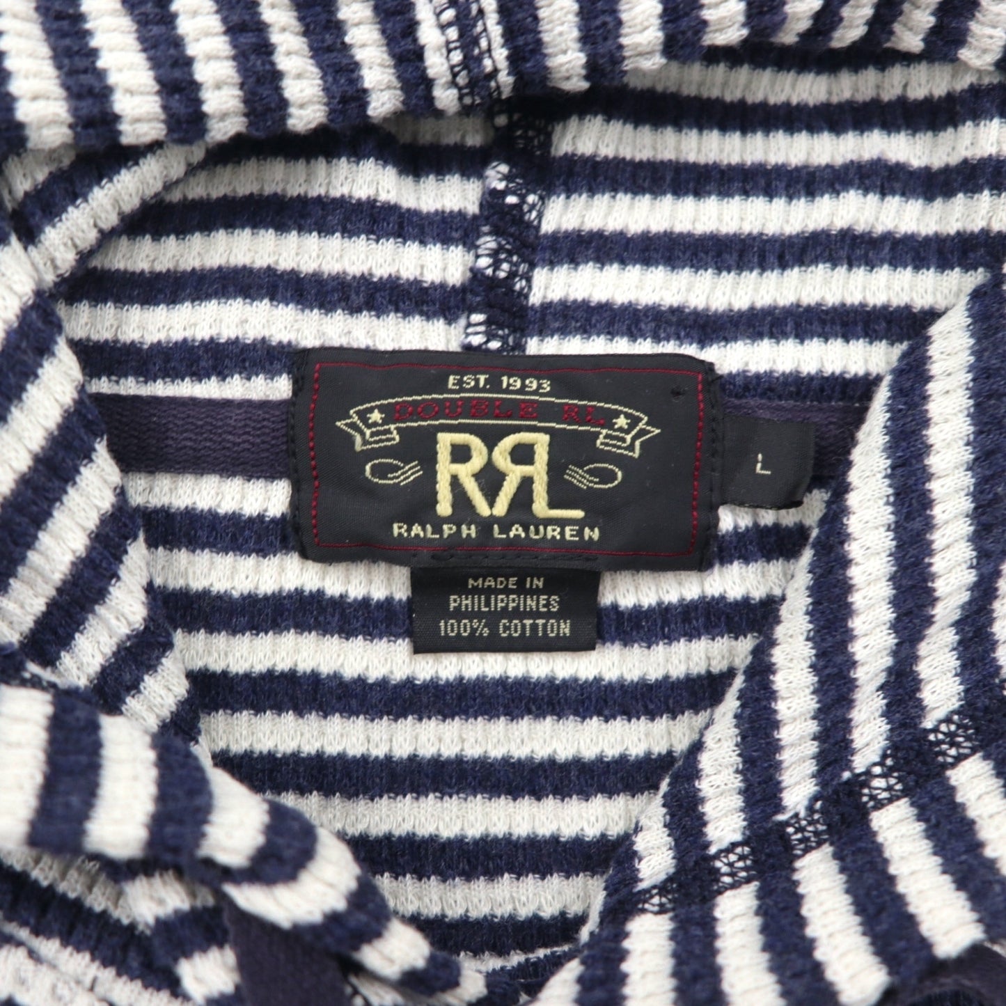 RRL ( Ralph Lauren ) サーマル プルオーバー パーカー L コットン ボーダー カンガルーポケット