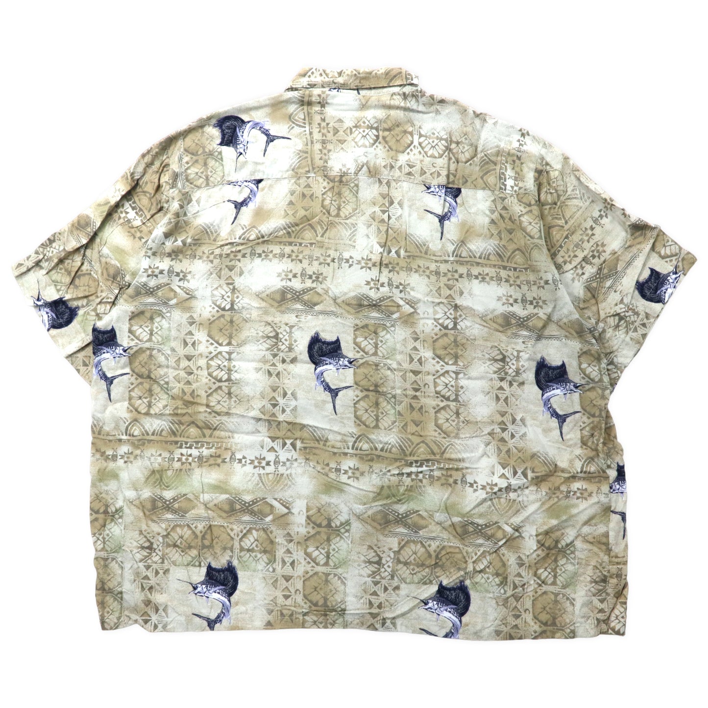 puritan アロハシャツ 3XL ベージュ レーヨン 総柄 カジキ 魚 ビッグサイズ