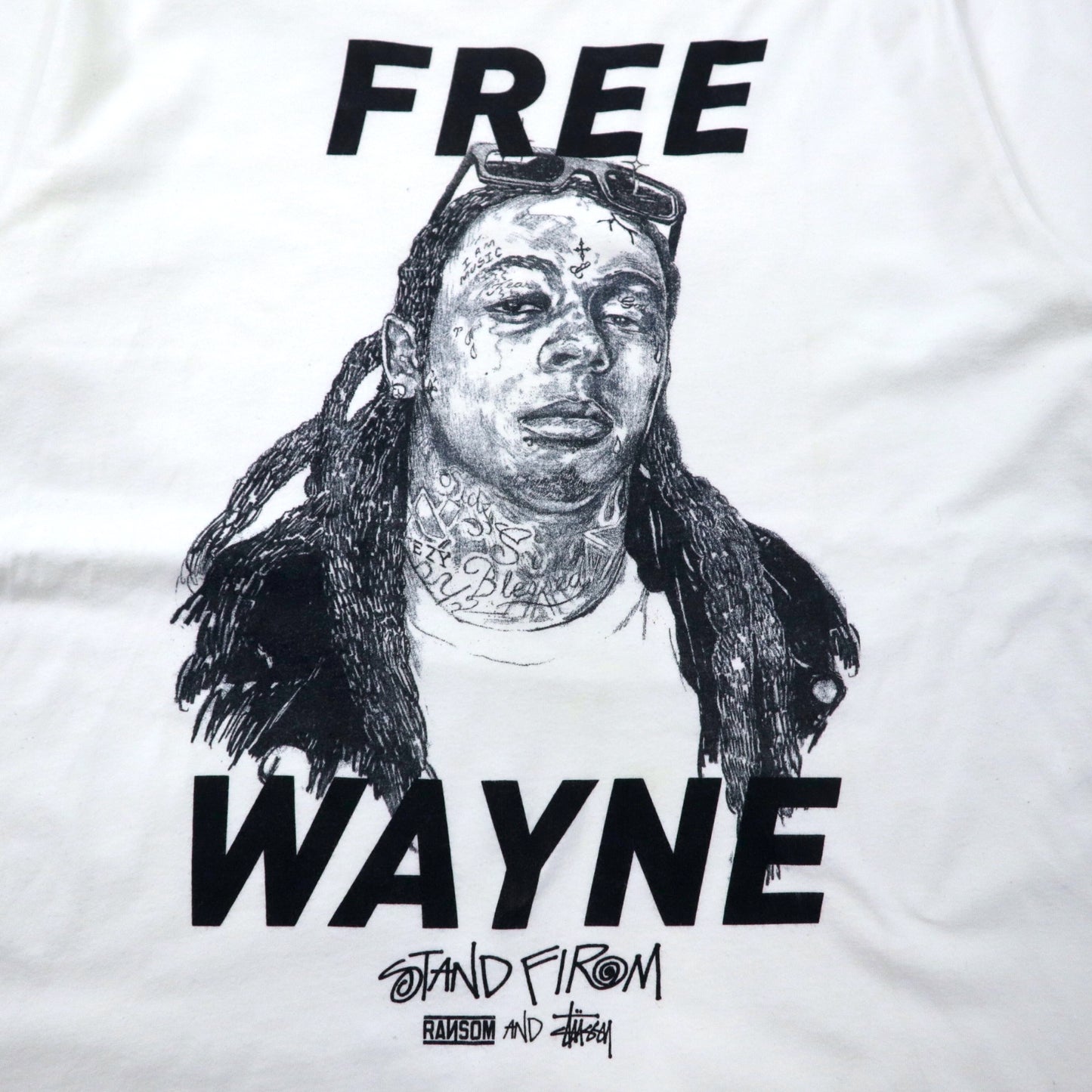 stussy × RANSOM 30周年記念 Lil Wayne リルウェイン Tシャツ M ホワイト コットン FREE WAYNE