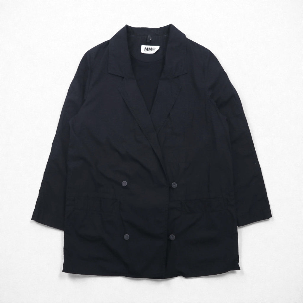 MM6 Maison Margiela Oversized Double-Breasted Tailored Jacket in Leather, XL Navy, Made Italy