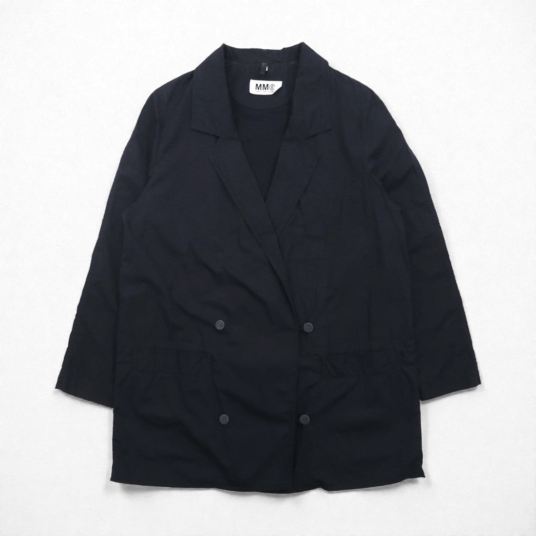 MM6 Maison Margiela Oversized Double-Breasted Tailored Jacket in Leather, XL Navy, Made Italy