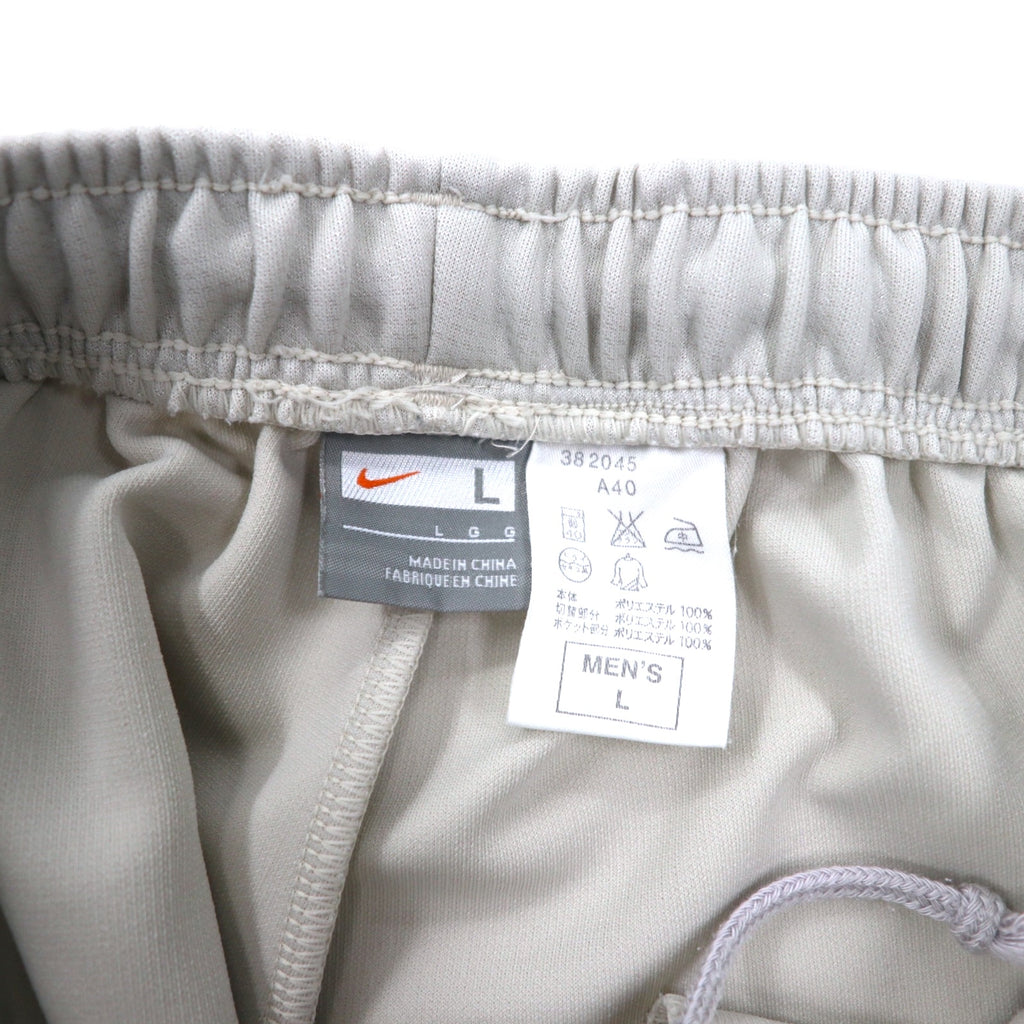 NIKE Track Pants Jersey L Beige Polyester Sideline Swoosh Logo Embroidered