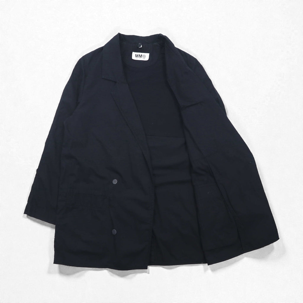 MM6 Maison Margiela Oversized Double-Breasted Tailored Jacket in Leather, XL Navy, Made Italy