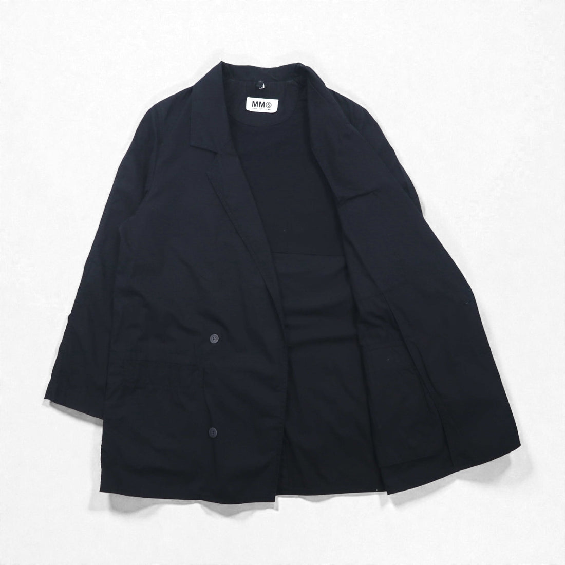 MM6 Maison Margiela Oversized Double-Breasted Tailored Jacket in Leather, XL Navy, Made Italy