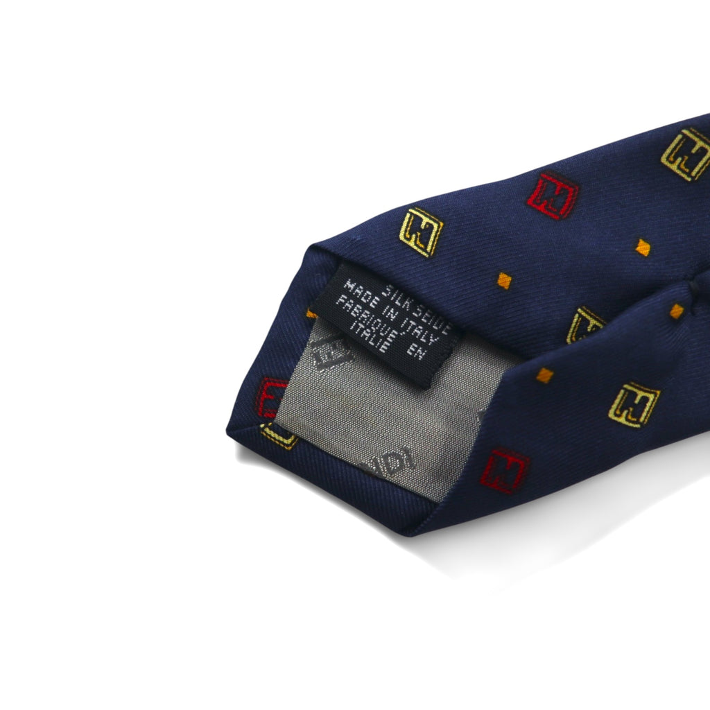 FENDI Made in Italy Vintage Zucca FF logo tie Navy silk small pattern all-over print