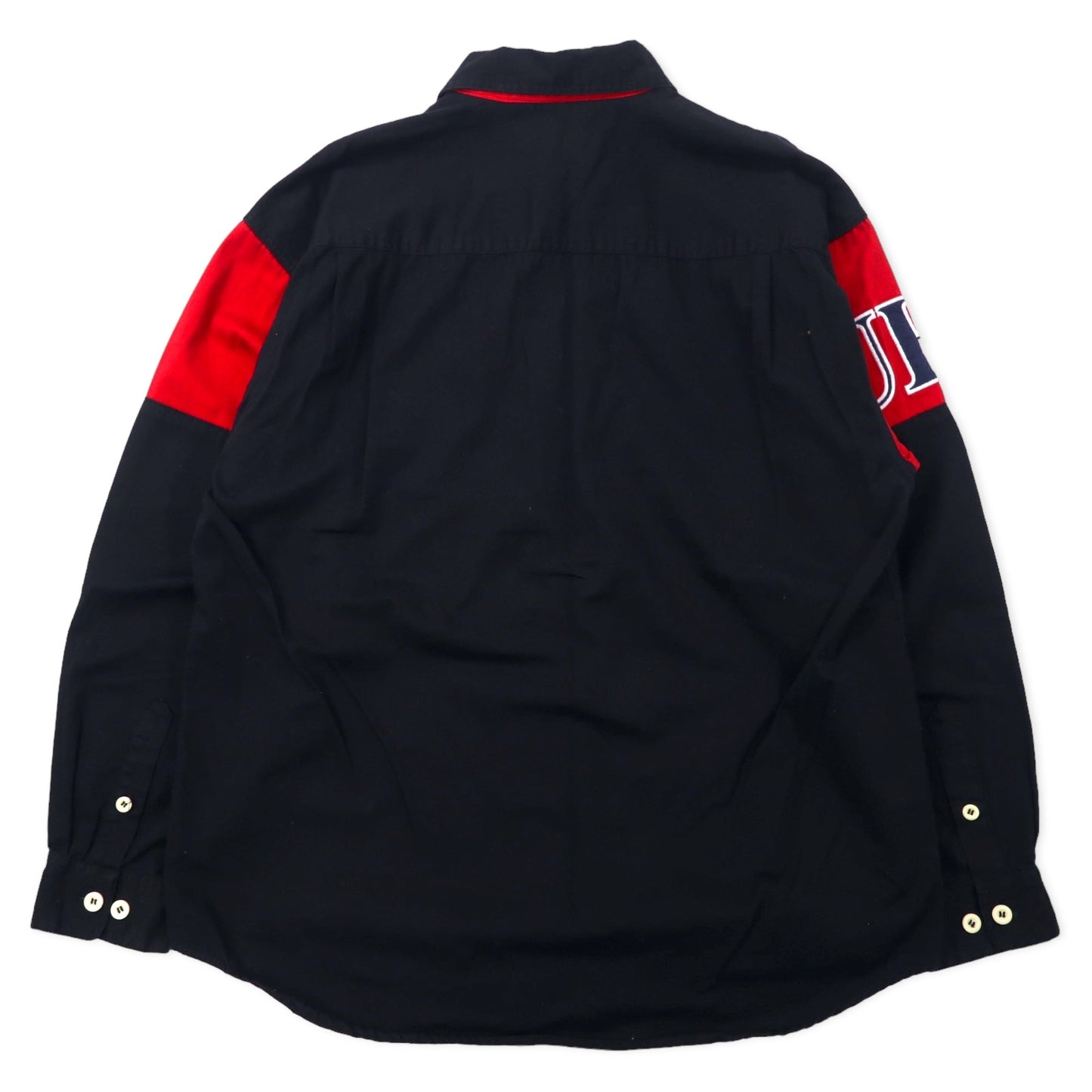 GUESS CLASSICS 90年代 ロゴ刺繍 ワークシャツ XL ブラック レッド バイカラー コットン