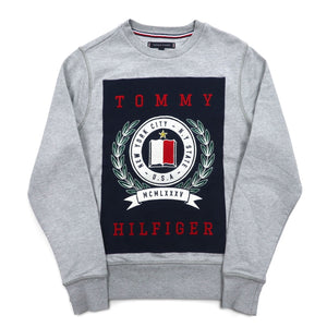TOMMY HILFIGER プリント クルーネック スウェット S グレー コットン MW0MW09466