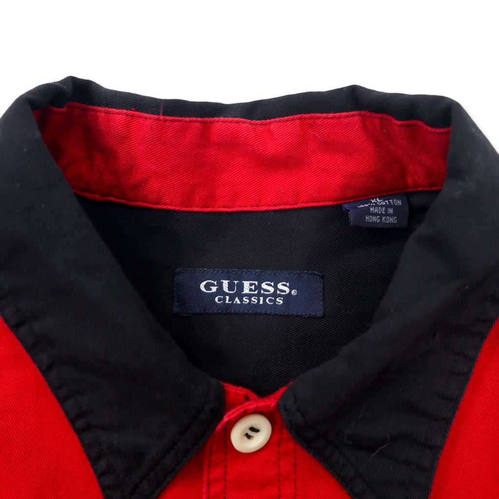 GUESS CLASSICS 90s Logo Embroidered Work Shirt XL Black Red Bicolor Cotton