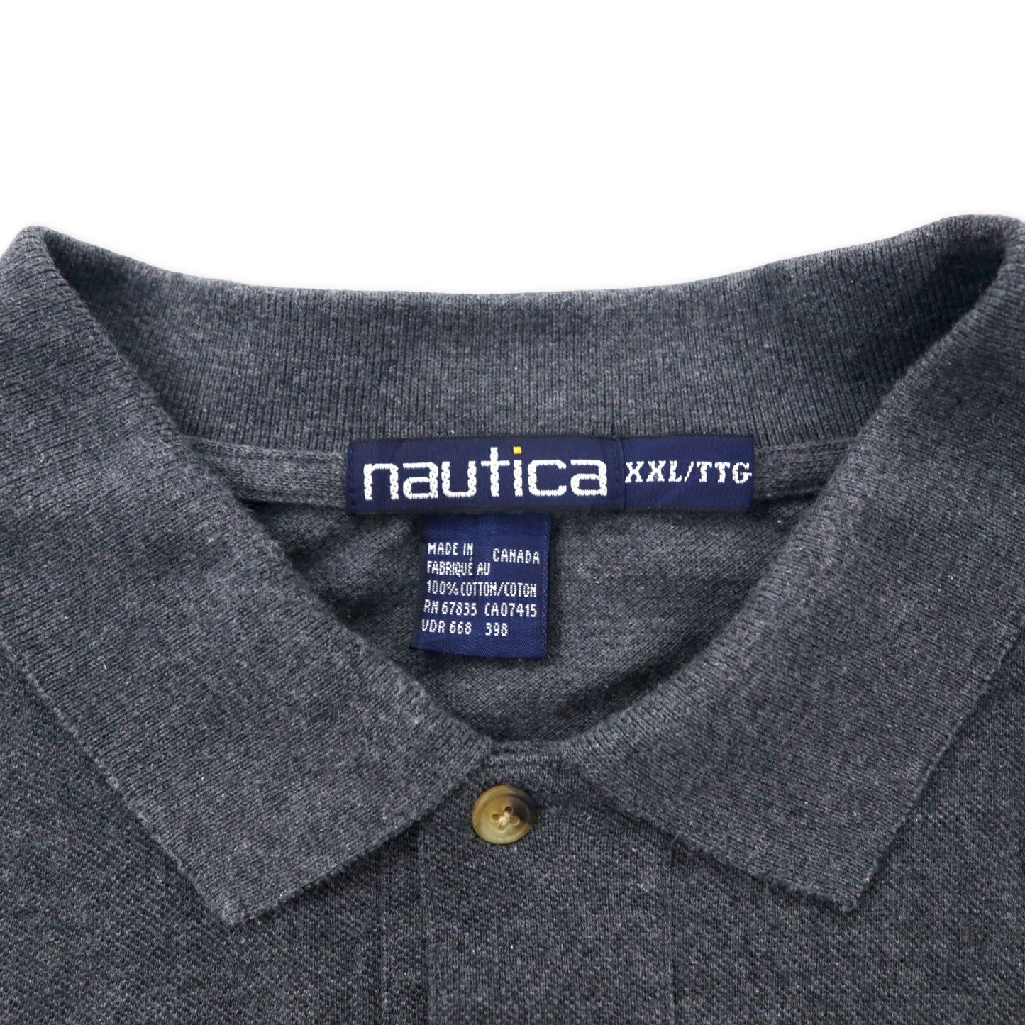 カナダ製 nautica 90年代 長袖ポロシャツ XXL グレー コットン ワンポイントロゴ刺繍 ビッグサイズ