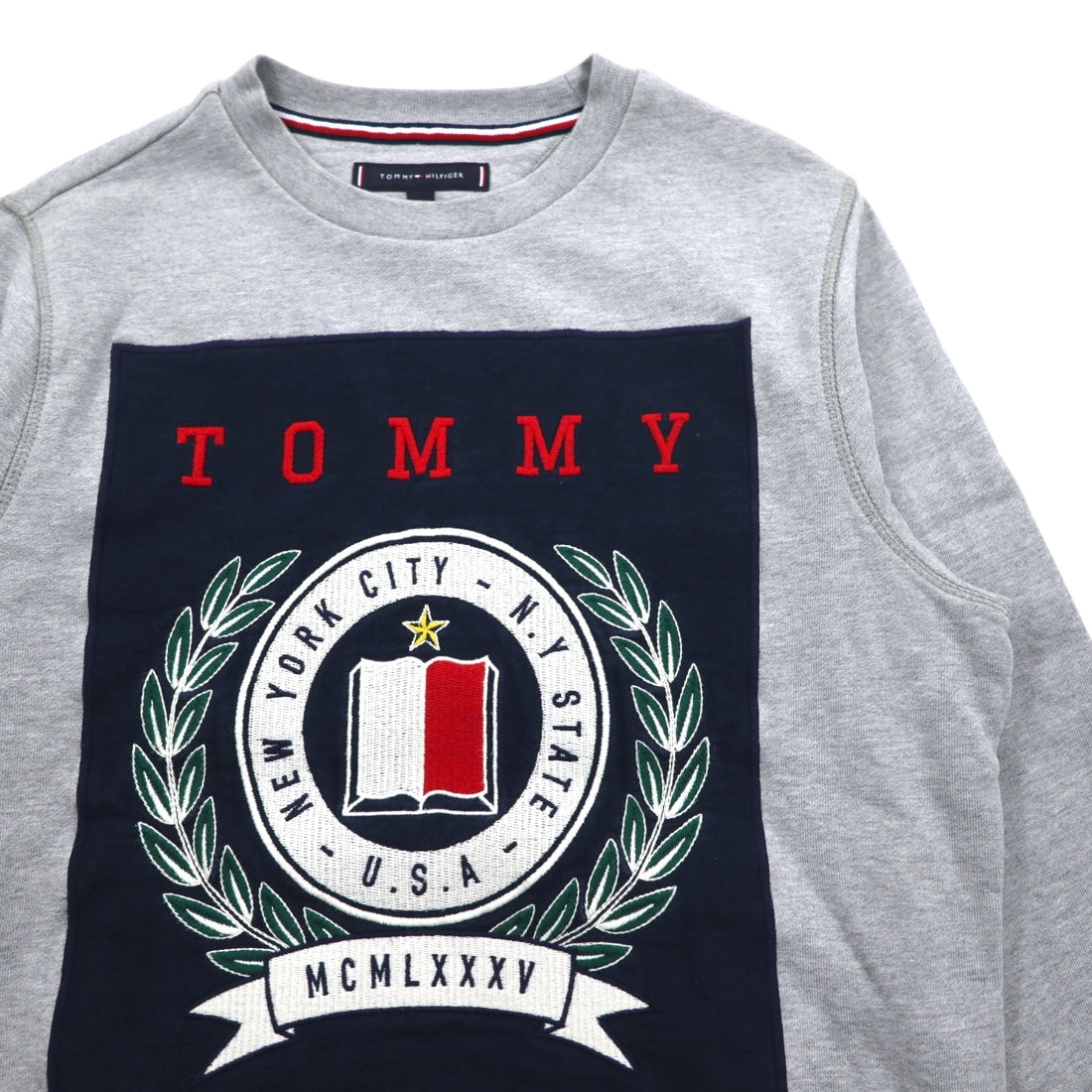 TOMMY HILFIGER Printed Crew Neck Sweatshirt S Grey Cotton MW0MW09466