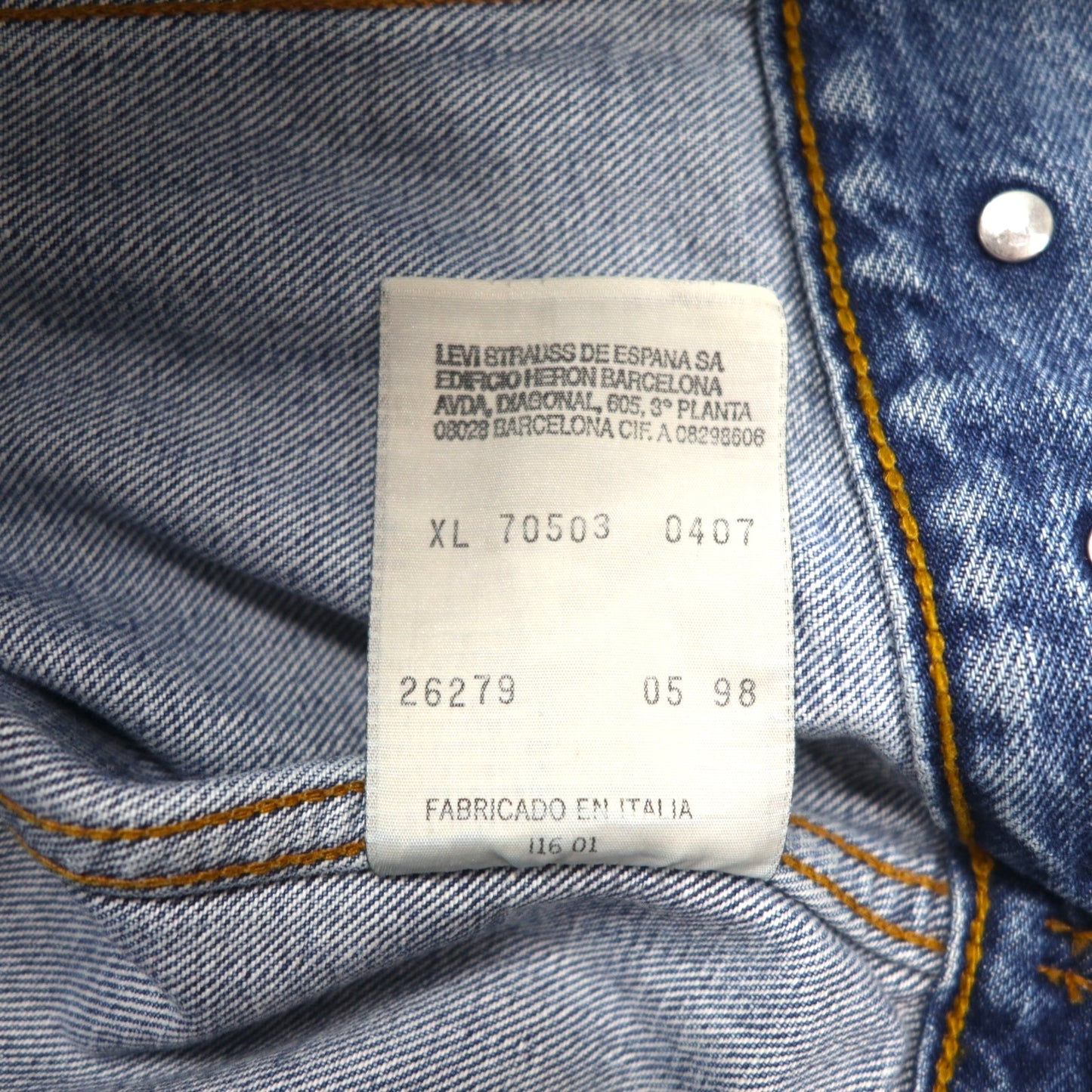 Levi's 90s Italian Made Euro Model Denim Trucker Jacket, Size XL, Indigo and Blue, 70503 0407