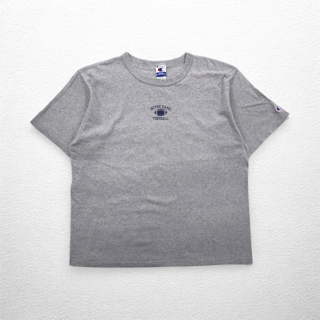 Champion 90年代 刺繍タグ Tシャツ XL グレー コットン NOTRE DAME FOOTBALL メキシコ製