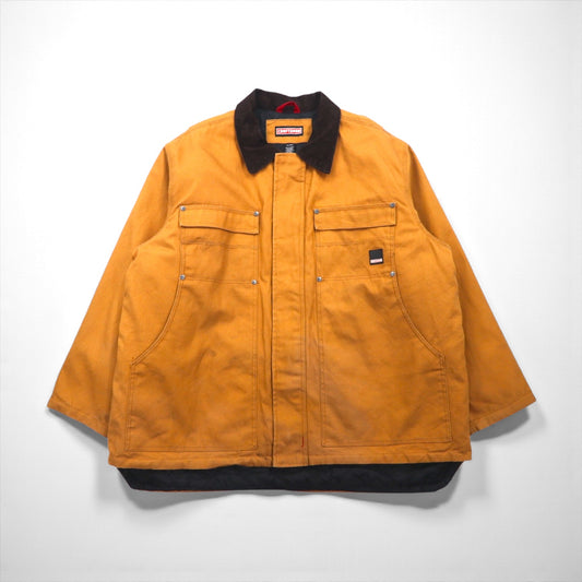 CRAFTSMAN 90年代 ダック ワークジャケット カバーオール 2XL キャメル ブラウン 中綿 ドローコード 襟コーデュロイ