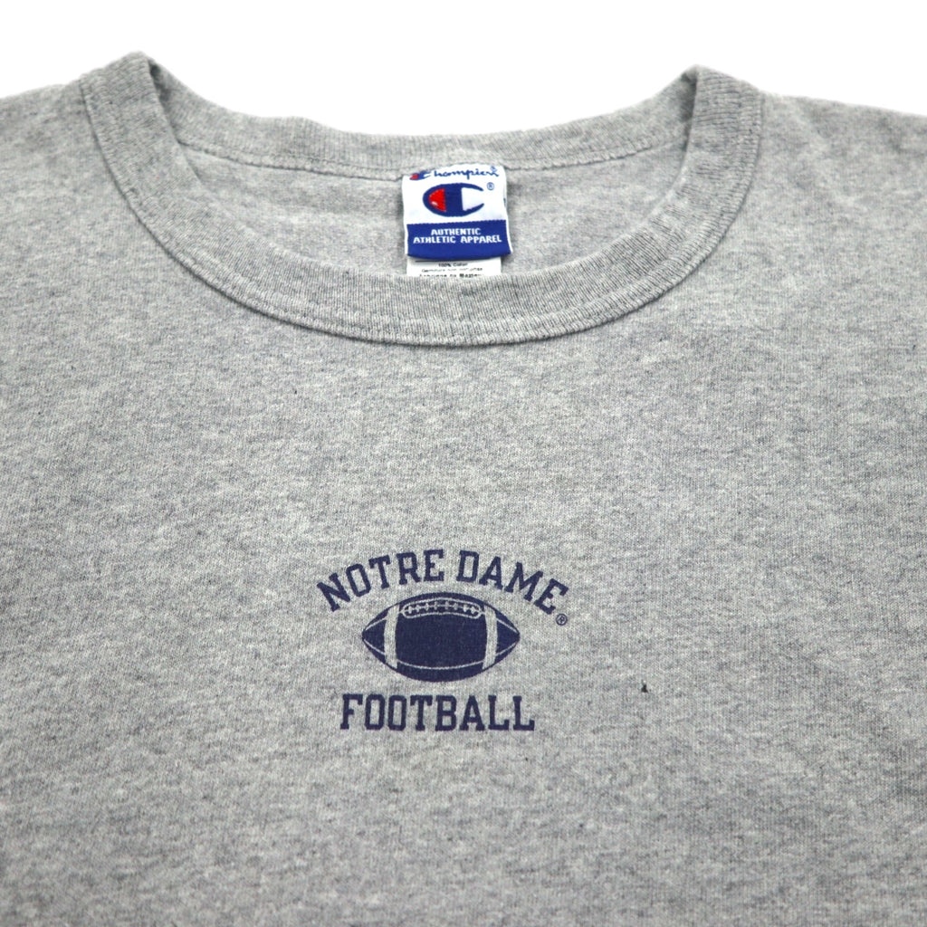 Champion 90年代 刺繍タグ Tシャツ XL グレー コットン NOTRE DAME FOOTBALL メキシコ製