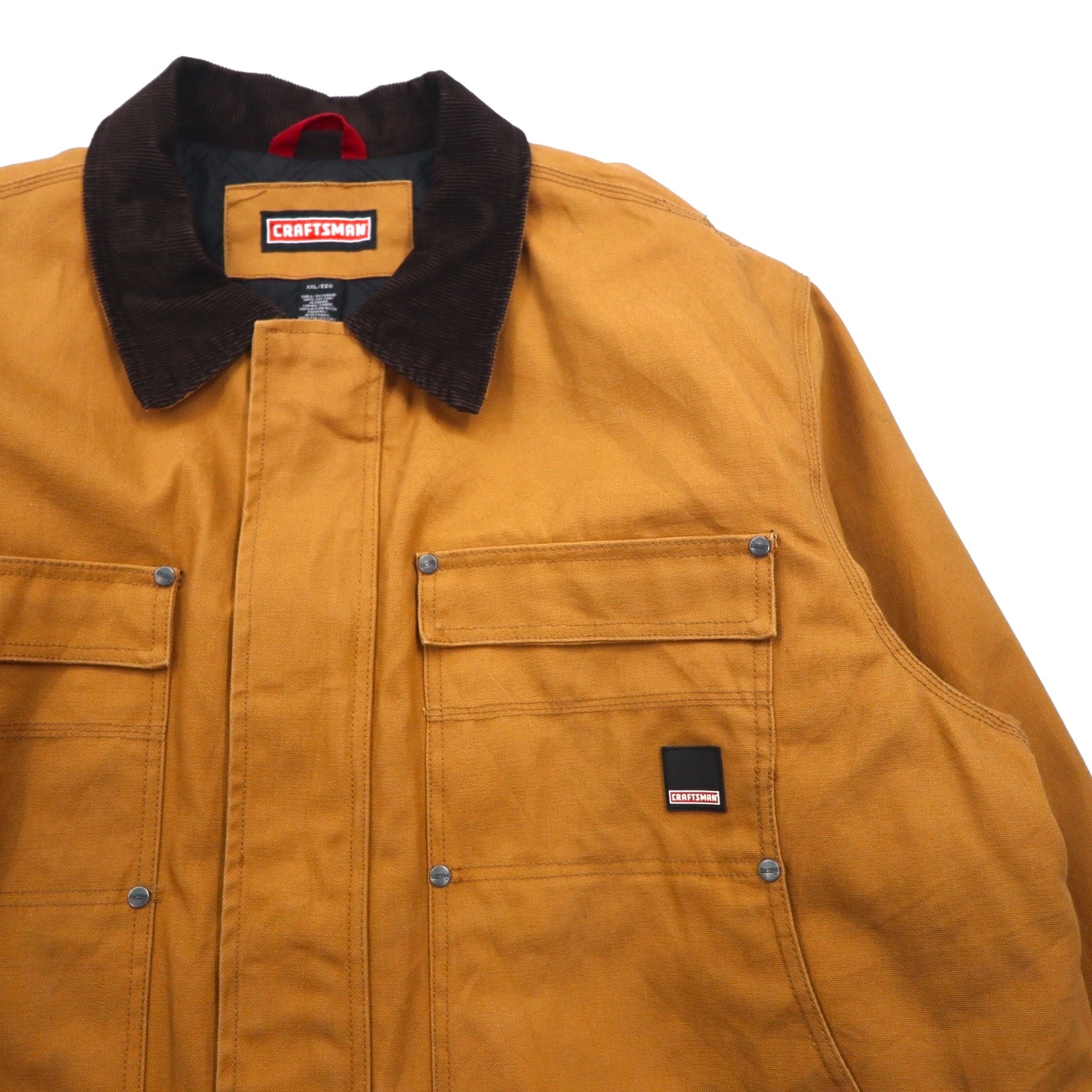 CRAFTSMAN 90年代 ダック ワークジャケット カバーオール 2XL キャメル ブラウン 中綿 ドローコード 襟コーデュロイ