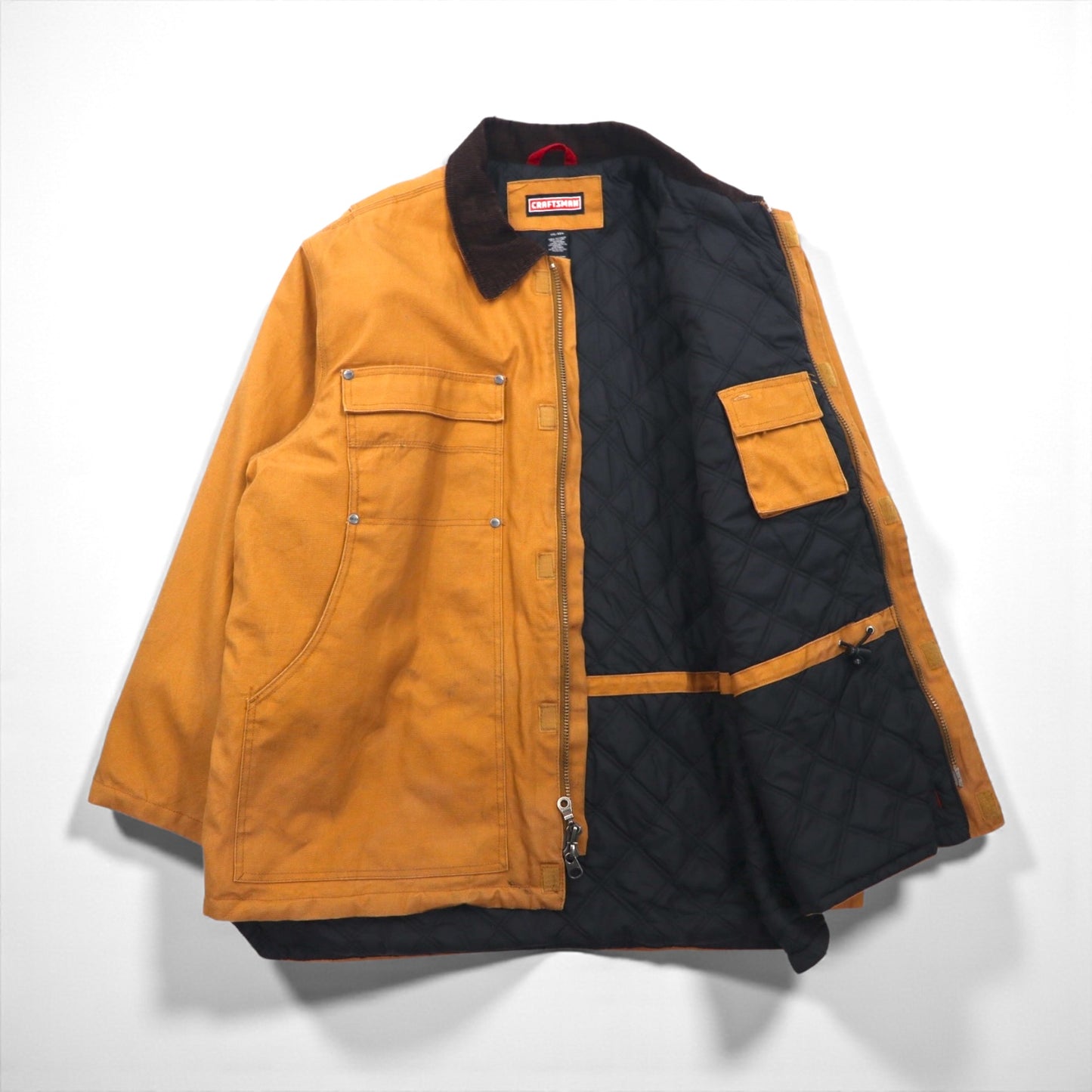 CRAFTSMAN 90年代 ダック ワークジャケット カバーオール 2XL キャメル ブラウン 中綿 ドローコード 襟コーデュロイ
