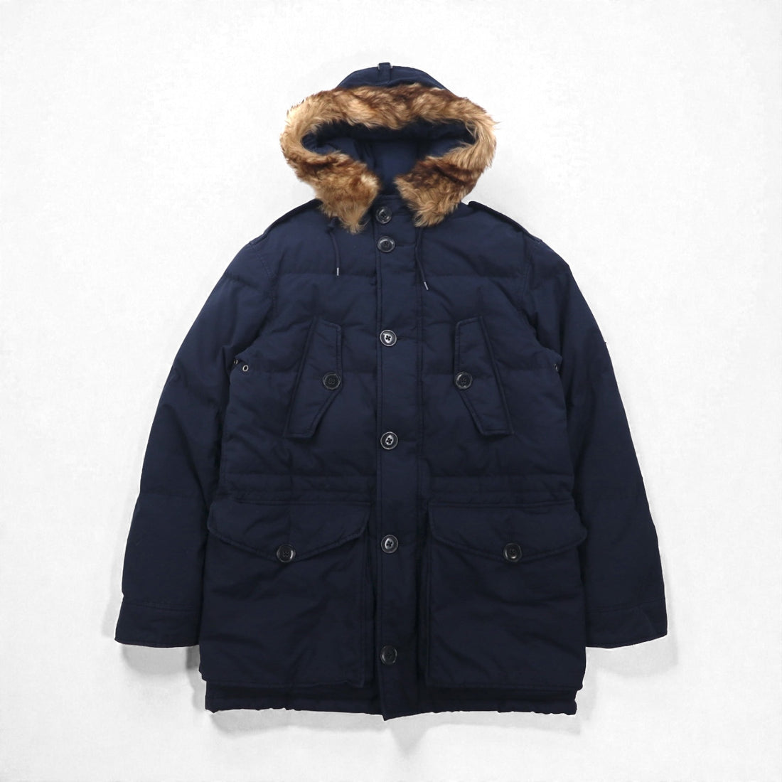 Polo Ralph Lauren 90s Military Down Jacket, Size S, Navy, N-3B, Removable Fur