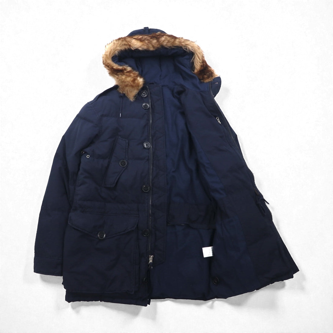 Polo Ralph Lauren 90s Military Down Jacket, Size S, Navy, N-3B, Removable Fur
