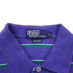 Polo by Ralph Lauren 90s Striped Polo Shirt L Purple Cotton Pique Small Pony Embroidery
