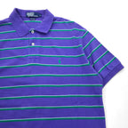 Polo by Ralph Lauren 90s Striped Polo Shirt L Purple Cotton Pique Small Pony Embroidery