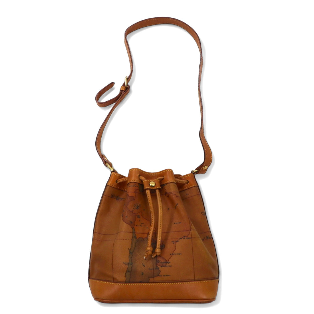 日本然リトテ-古着オンライン-PRIMA CLASSE イタリア製 巾着 ショルダーバッグ ベージュ PVC レザー 世界地図-PRIMA CLASSE Italy Made Drawstring Shoulder Bag Beige PVC Leather World Map