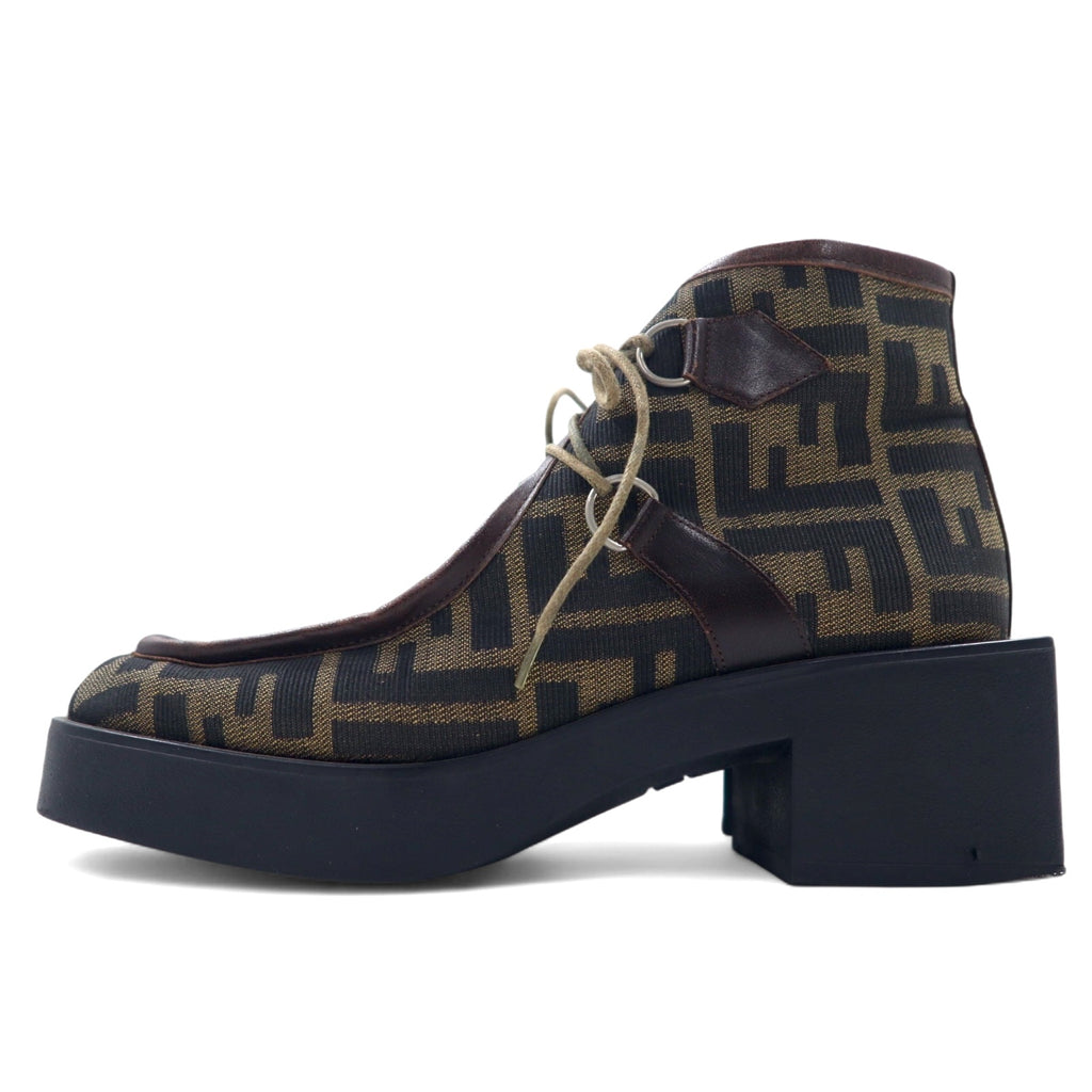 日本然リトテ-古着オンライン-FENDI イタリア製 ズッカ柄 ショートブーツ ブーティー 23cm ブラウン ブラック SCARPE キャンバス-FENDI Italy Made Zucca Pattern Short Boots Booties US6 Brown Black SCARPE Canvas