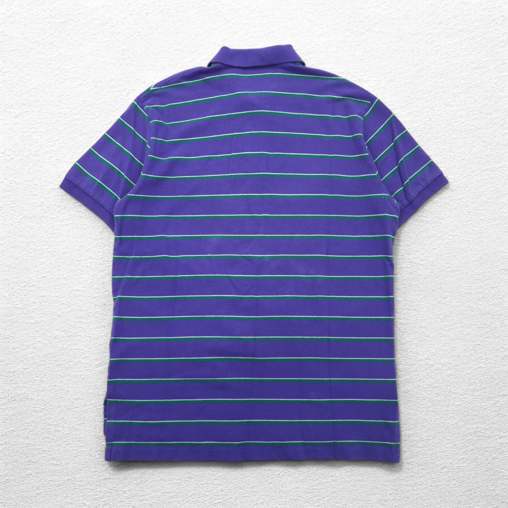 Polo by Ralph Lauren 90s Striped Polo Shirt L Purple Cotton Pique Small Pony Embroidery