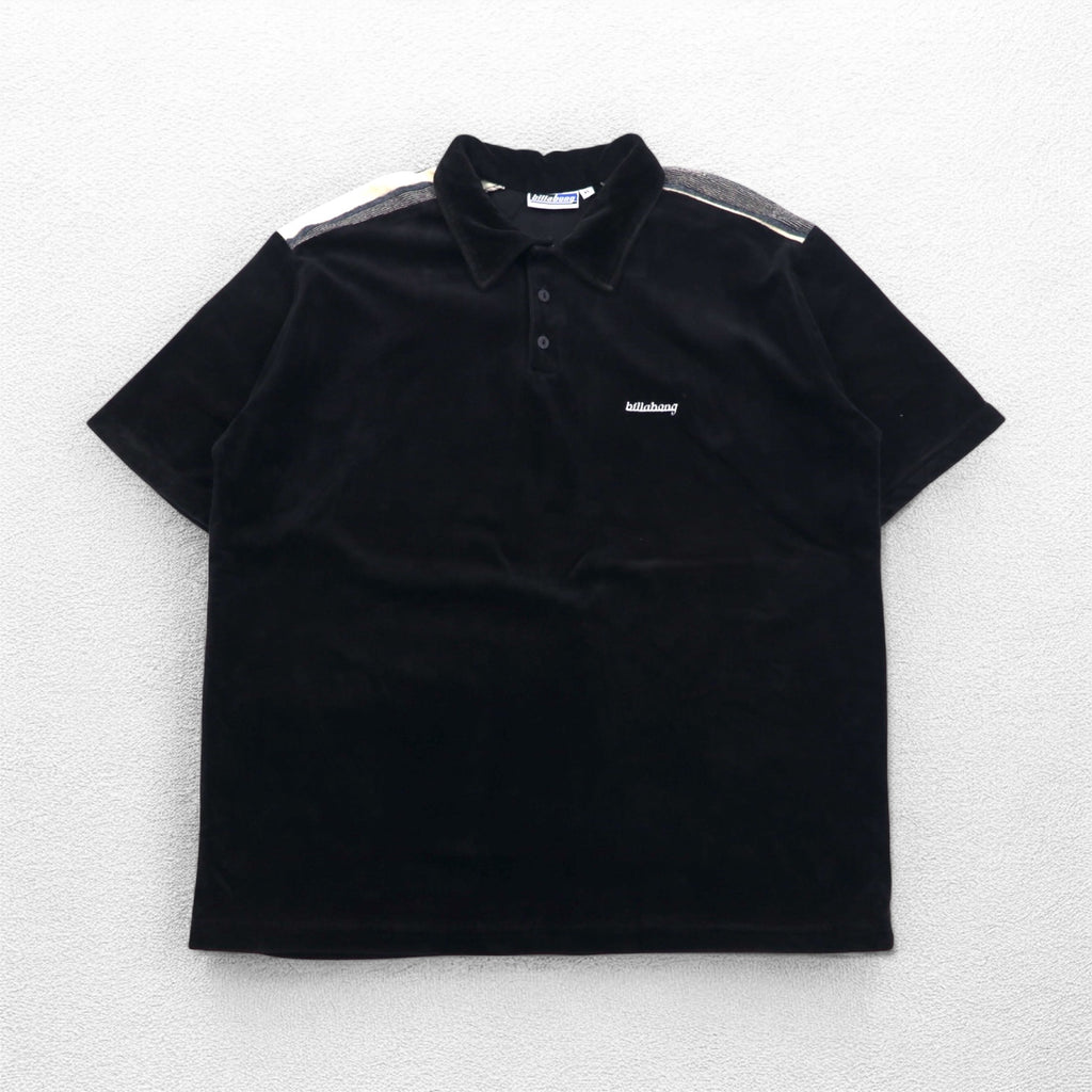 Billabong 90s USA made velour polo shirt XL black cotton polyester one point logo embroidery