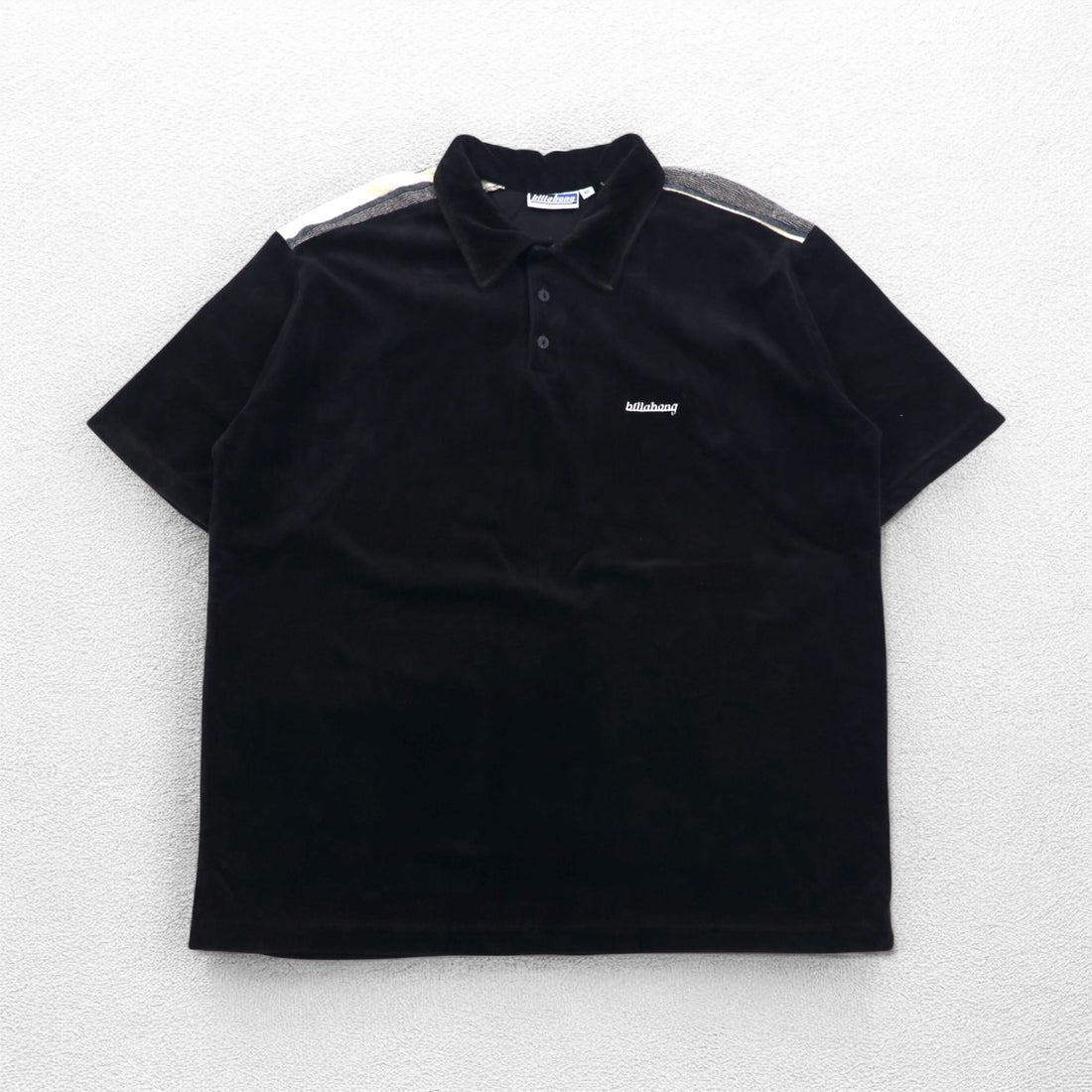Billabong 90s USA made velour polo shirt XL black cotton polyester one point logo embroidery