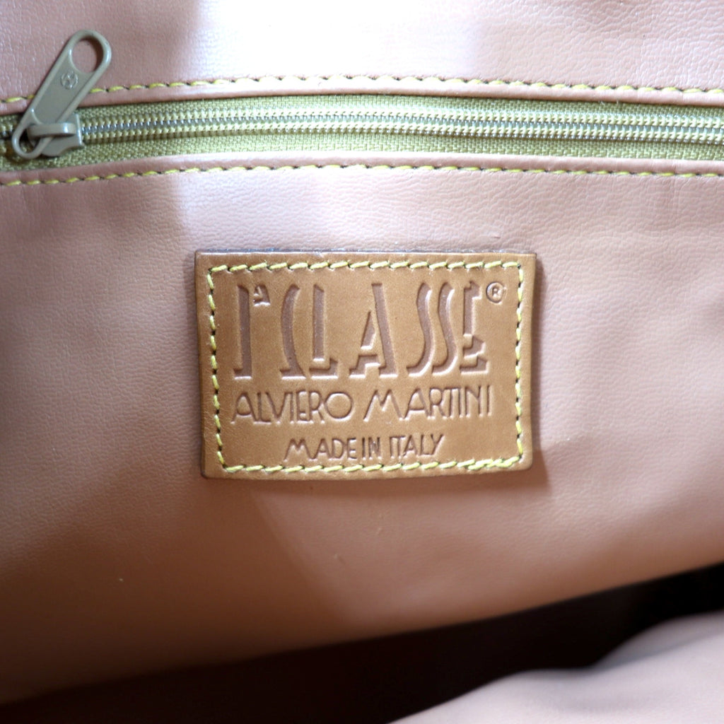 PRIMA CLASSE Made in Italy Drawstring Shoulder Bag Beige PVC Leather World Map