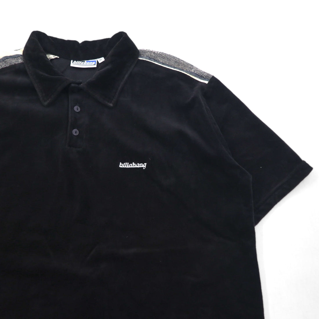 Billabong 90s USA made velour polo shirt XL black cotton polyester one point logo embroidery
