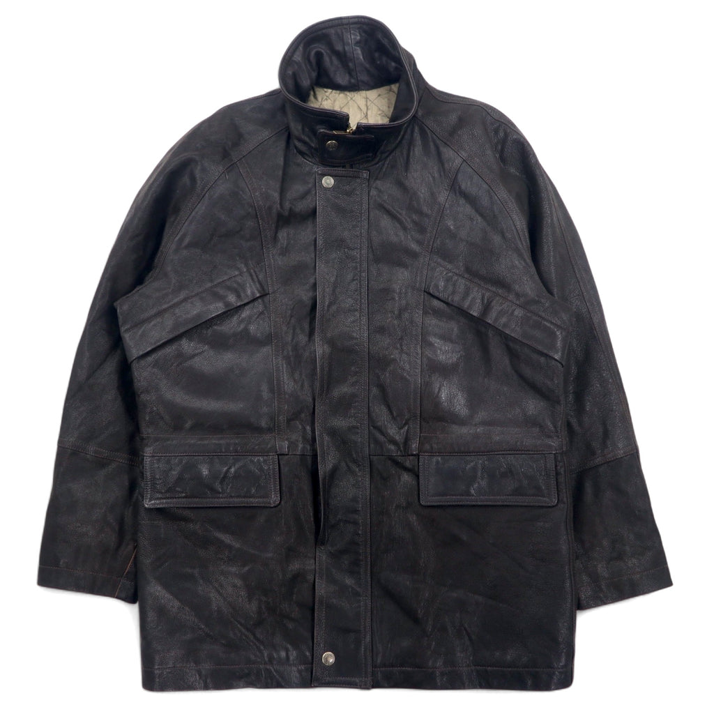 日本然リトテ-古着オンライン-フランス製 LAQUIERE ユーロヴィンテージ スタンドカラー レザー カーコート L ブラウン ゴートスキン 山羊革 ドローコード-France Made LAQUIERE Euro Vintage Stand Collar Leather Car Coat L Brown Goatskin Goatskin Drawcord