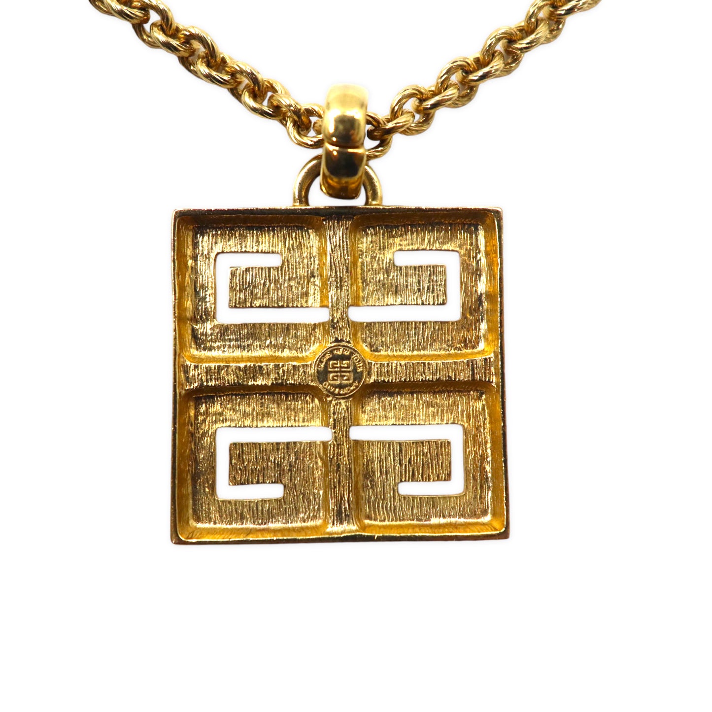 GIVENCHY VINTAGE Necklace Gold Square Logo Augu Chain Vintage 