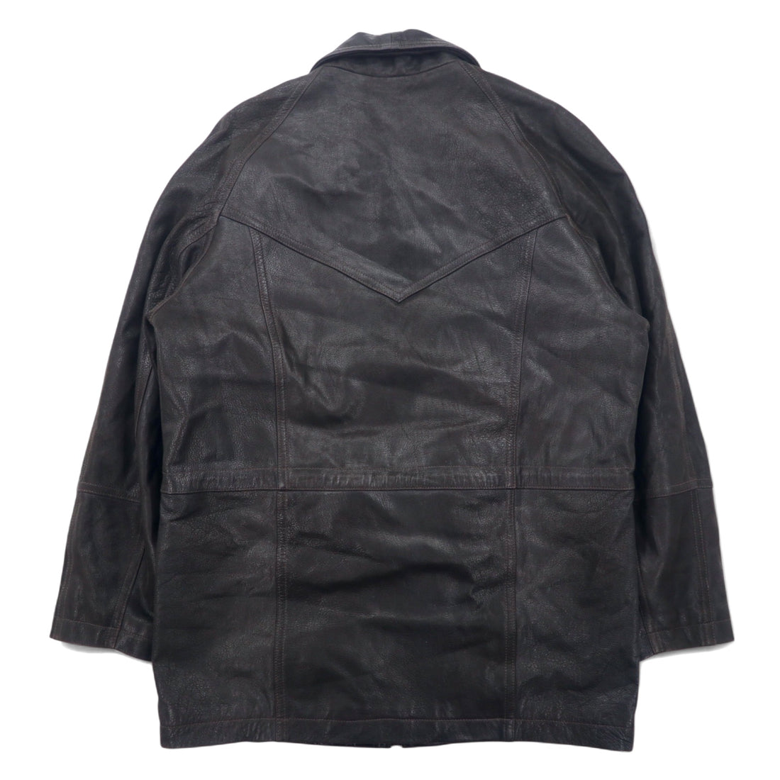 Made in France LAQUIERE Euro Vintage Stand Collar Leather Car Coat L Brown Goatskin Drawstring