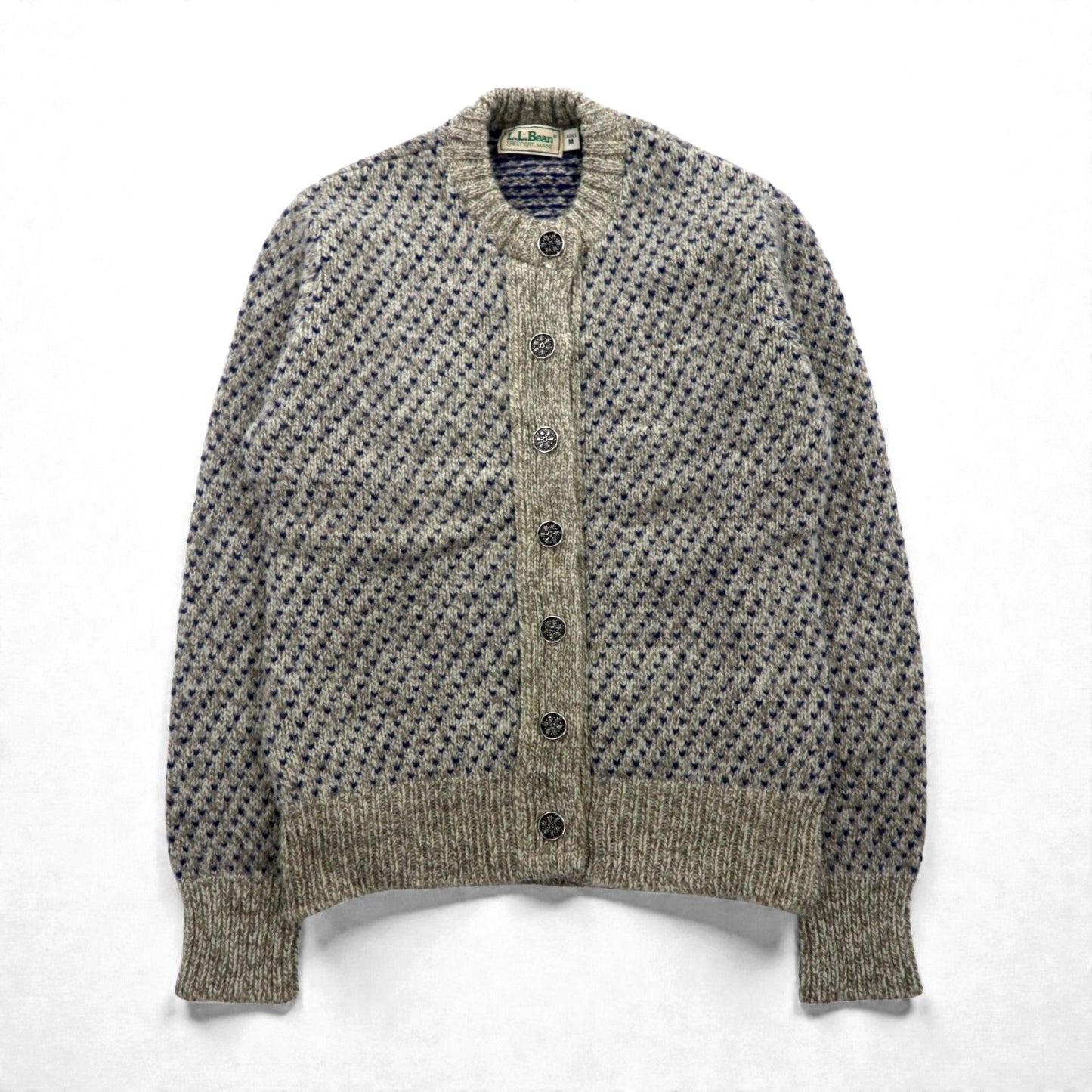 L.L.Bean 90年代 バーズアイ チロリアン ニット カーディガン M ウール コンチョボタン