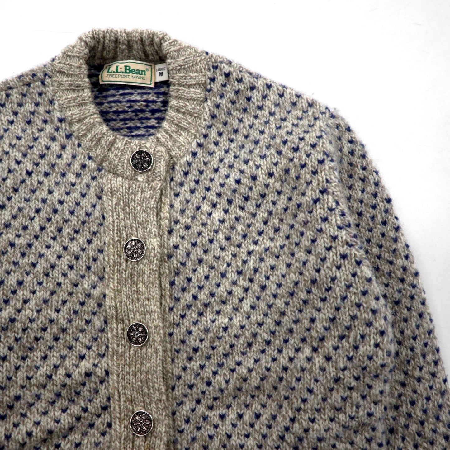 L.L.Bean 90年代 バーズアイ チロリアン ニット カーディガン M ウール コンチョボタン